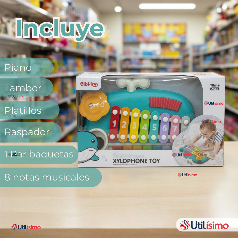 Juguete Xilófono Piano 5 en 1 Bebé Niña Niño Interactivo Notas Multicolor