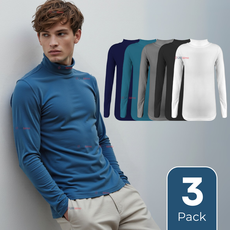 Pack 3 Camisetas Bambú Hombre Primera Capa Invierno Cuello Beatle Polera