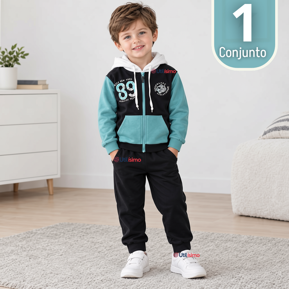 Conjunto Buzo Polerón 2 Piezas 100% Algodón Tedmimak Niño 89 Blue Boy