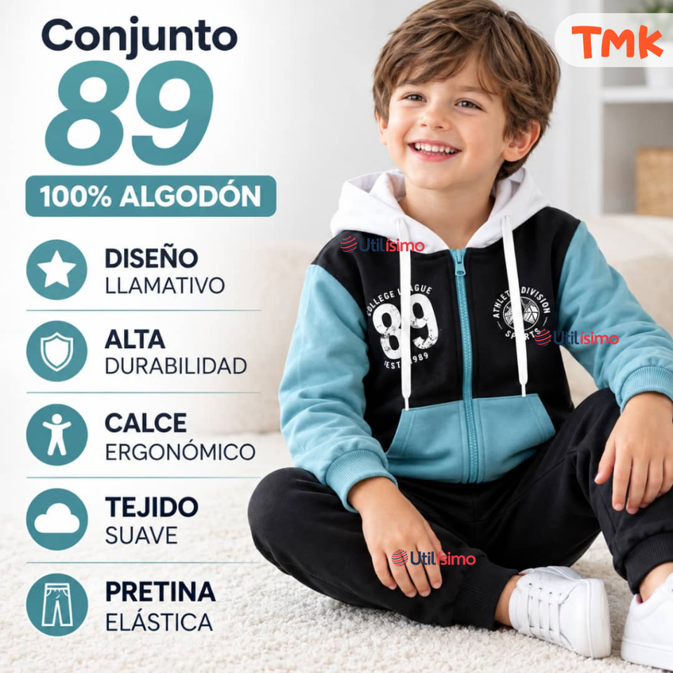 Conjunto Buzo Polerón 2 Piezas 100% Algodón Tedmimak Niño 89 Blue Boy