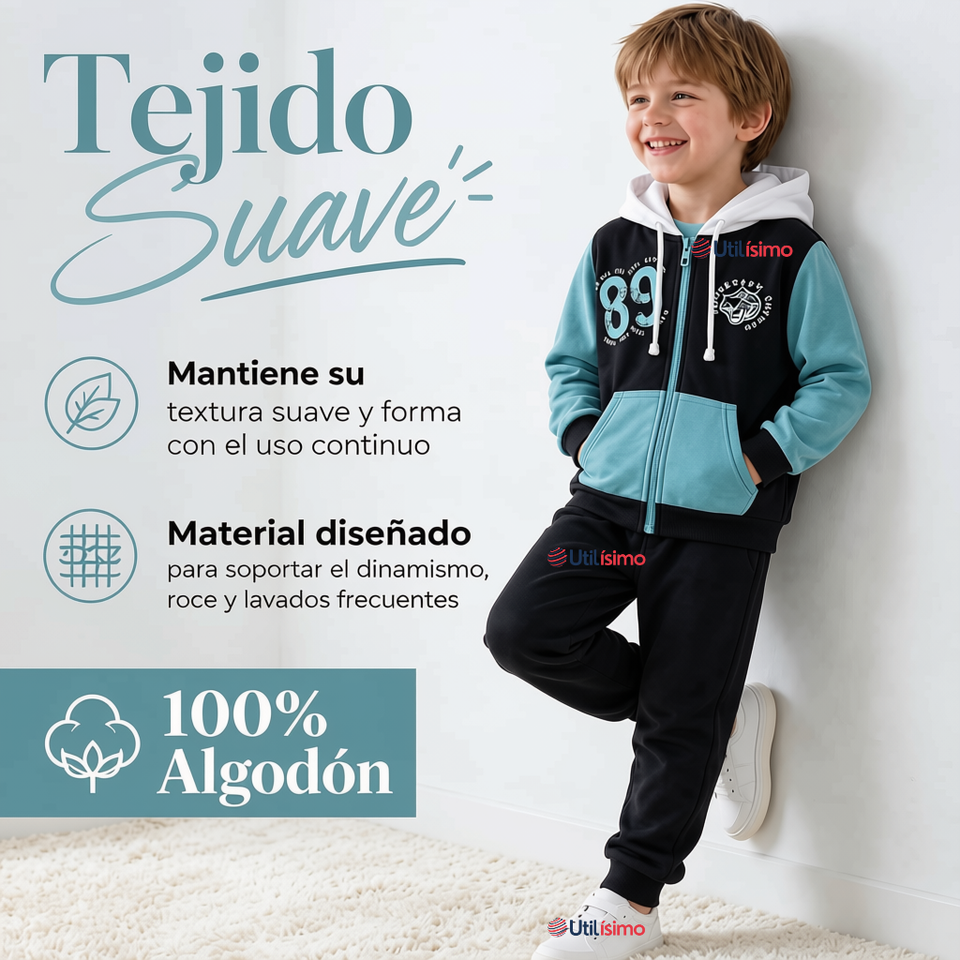 Conjunto Buzo Polerón 2 Piezas 100% Algodón Tedmimak Niño 89 Blue Boy
