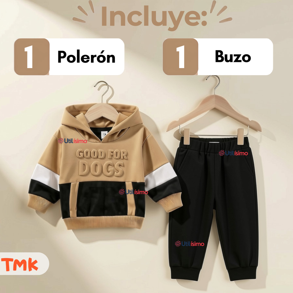 Conjunto Buzo Polerón 2 Piezas 100% Algodón Tedmimak Bebé Niño Good for dogs