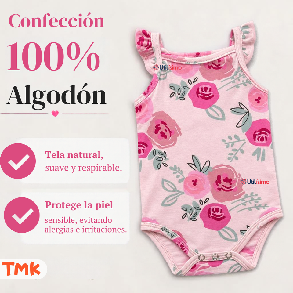 Pack 4 Bodys Sin Manga 100% Algodón Tedmimak Bebé Niña Pinki