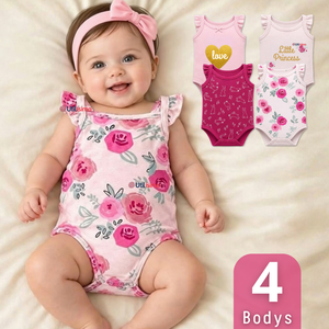 Pack 4 Bodys Sin Manga 100% Algodón Tedmimak Bebé Niña Pinki
