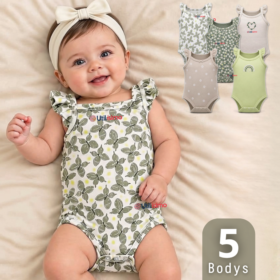 Pack 5 Bodys Sin Mangas 100% Algodón Tedmimak Bebé Niña Green