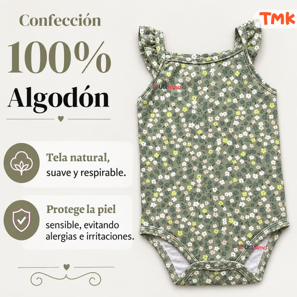 Pack 5 Bodys Sin Mangas 100% Algodón Tedmimak Bebé Niña Green