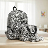 Mochila Bolso Animal Print Con Estampado De Leopardo + Lonchera + Estuche Escolar Niña 42Cm