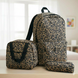 Mochila Bolso Animal Print Con Estampado De Leopardo + Lonchera + Estuche Escolar Niña 42Cm