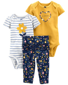 Set 3 Piezas Infantil Flores Tedmimak 100% Algodón Conjunto